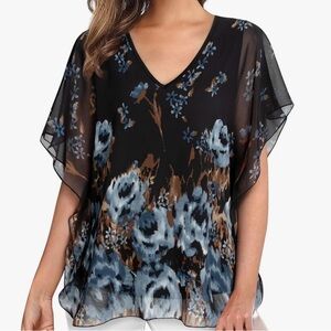 Black and Blue Floral Women's Top